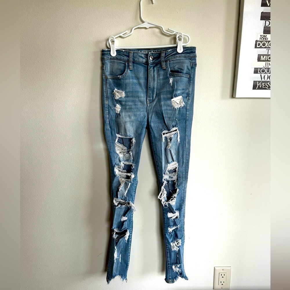 American Eagle Super Destroyed Stretch Skinny Jeans